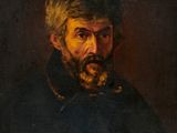 a painting of a man with a beard in a black coat