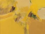 painting of sunflowers in a vase on a yellow background