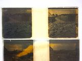 four photographs of a landscape are shown on a white surface