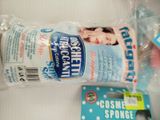 a bag of toothpaste next to a package of toothpaste