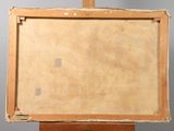 painting on a wooden easel with a piece of paper on top of it