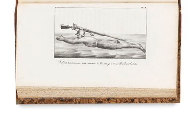 an old book with a drawing of a boat in the water