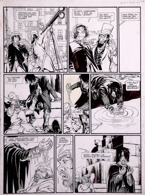 une page en noir et blanc d'une bande dessinée, avec un homme au centre