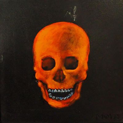 a painting of a skull with a toothbrush on it