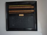 un tableau noir sur lequel sont inscrits des mots, accroché au mur
