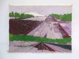 une image représentant une peinture d'une route avec une montagne en arrière-plan