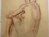 drawing of a person sitting on a chair in a room
