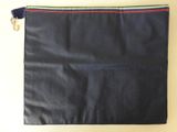 a black pouch with a rainbow stripe on it
