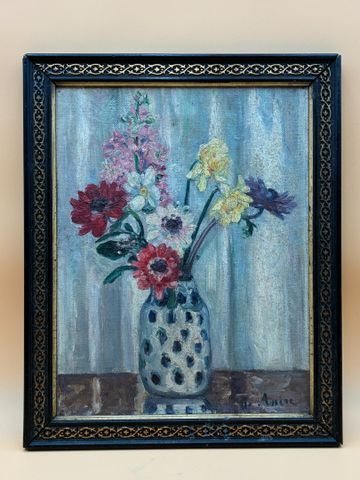 Gustave ASSIRE (1870-1941). Bouquet de fleurs dans un vase. Huile