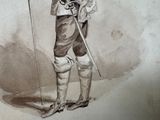 a drawing of a man with a sword and a hat
