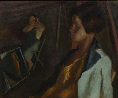 Edmond HEUZÉ (1884-1967) Dans les coulisses Huile sur pannea…