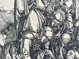 an image of a drawing of a man on a horse in a field