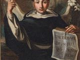 painting of saint benedict of the angels holding a scroll and a flower