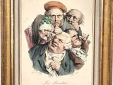 an old painting of a group of people sitting around each other
