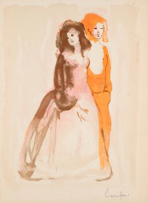 une image représentant un tableau où l'on voit deux femmes debout l'une à côté de l'autre