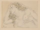drawing of a nude woman with her hands on her head