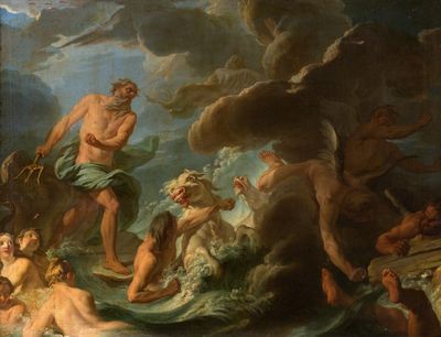une image représentant un tableau où l'on voit un groupe de personnes dans un plan d'eau