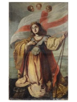une image représentant un tableau où l'on voit une femme tenant un drapeau