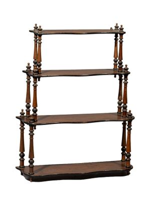 une image représentant une étagère en bois comportant trois tablettes de chaque côté