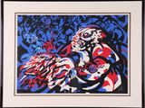 une image représentant un tableau d'une femme vêtue d'une robe rouge, blanche et bleue