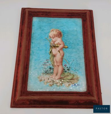 une image représentant un tableau d'un enfant tenant une fleur à la main
