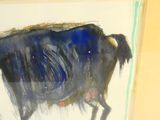 a painting of a cow that is on the wall