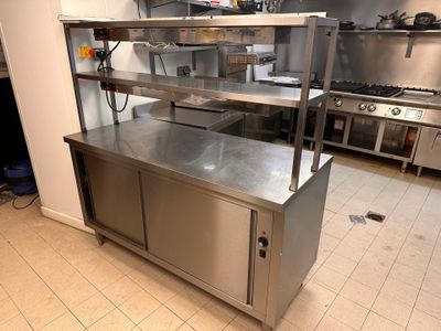 a stainless steel counter in a commercial kitchen