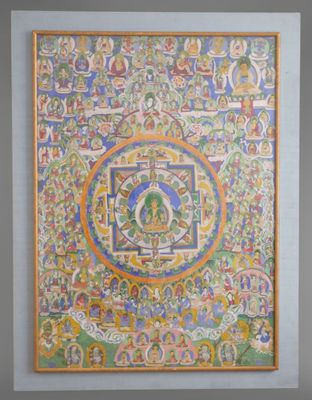 TIBET - XXe siècle Thangka (détrempe sur toile), mandala de …