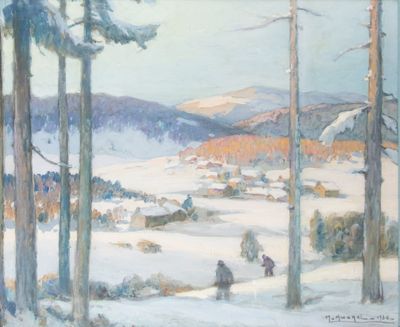 une image représentant un tableau où l'on voit des personnes marchant dans la neige