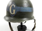 a helmet with a thin blue line on it
