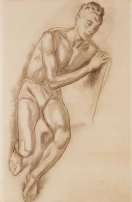 ECOLE MODERNE "Le modèle" Dessin au fusain et à l'estompe