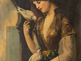 an image of a painting of a woman holding a bird
