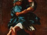 un tableau représentant un homme tenant une femme dans ses bras