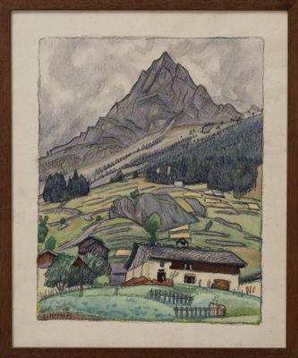 an image of a watercolor painting of a mountain scene