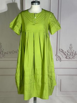 HIGH - Robe ample mi-longue en coton vert pomme, petites man…