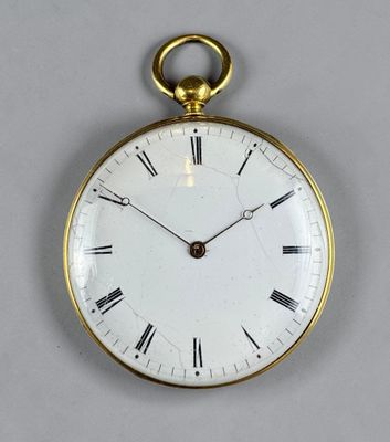a gold pocket watch with roman numerals on the face