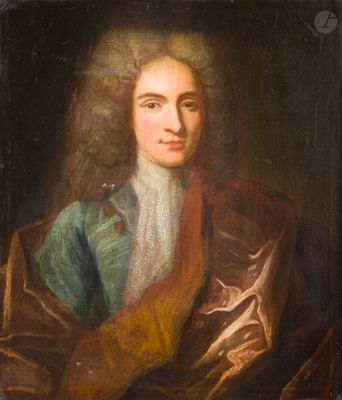 un tableau représentant un homme vêtu d'un manteau bleu et d'un manteau marron