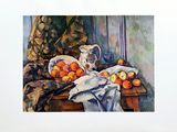 une peinture représentant une nature morte avec des fruits sur une table