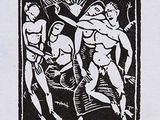 une image représentant un dessin en noir et blanc de deux hommes et d'une femme