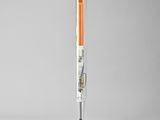 an orange and white floor lamp with a black base
