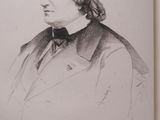an old book with a drawing of a man in a suit and bow tie