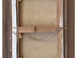 a painting of a wooden frame with a rope and a piece of paper