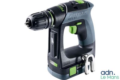 a close up of a cordless drill on a white background