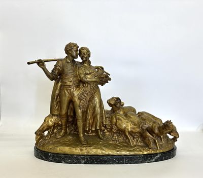 Giuseppe D'ASTE (1881-1945). Couple de bergers et leur troup…