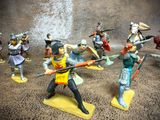 many figurines of different types of knights on display