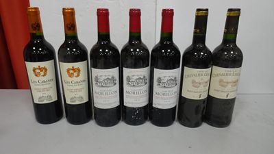 six bottles of wine are lined up on a table