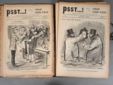 an old book with two pages of political cartoons on it
