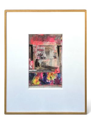 framed art print of a painting of a window with a cat in the window