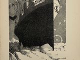 un vieux dessin en noir et blanc représentant un bateau avec des personnes à bord