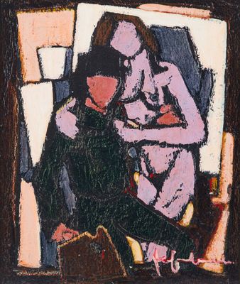 tableau représentant un homme et une femme assis sur un canapé